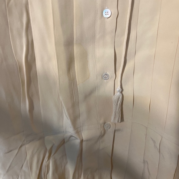 Vintage Mercedes & Adrienne 100% Silk Button Down Blouse sz 10 Beige W. Leaves - Picture 5 of 11